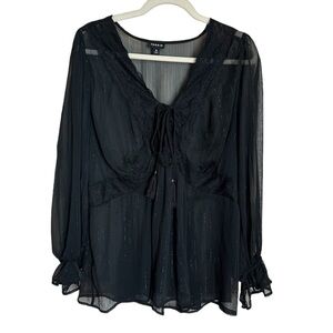 Torrid Black Sheer Babydoll Blouse Size Large
